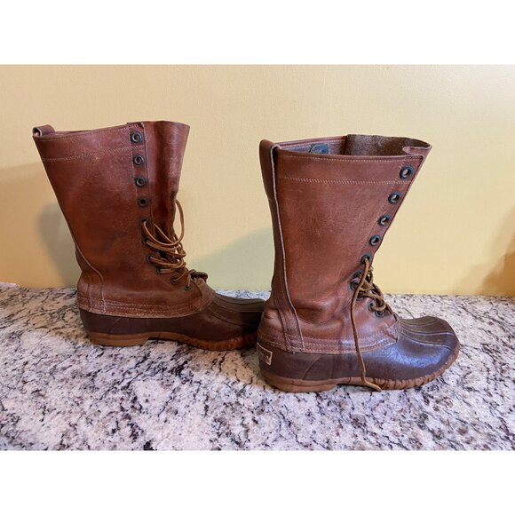 Vintage Mens Duck Boots Size 9 Brown Leather Rubber Material Lace-Up Style - Picture 4 of 7